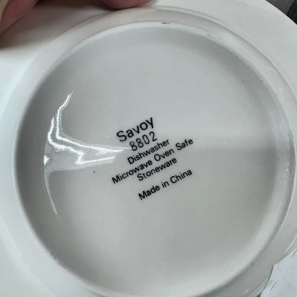90's Sango SAVOY 8802 Royal Majestic Black Tan Stoneware‎ Rim Soup Bowls Set 4
